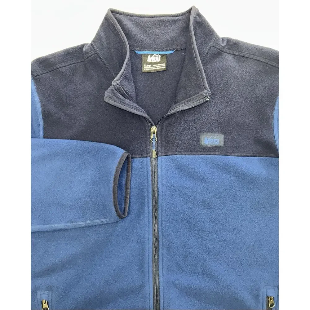 REI Co-op Groundbreaker Blue Full Zip Stand Collar Pocket Fleece Jacket Men’s XL